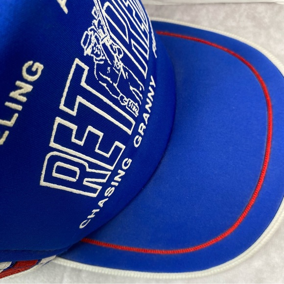 Vintage Three Stripe Retired Trucker Hat Adult Blue Retro 80s Fishing Golf Mesh - Picture 8 of 11